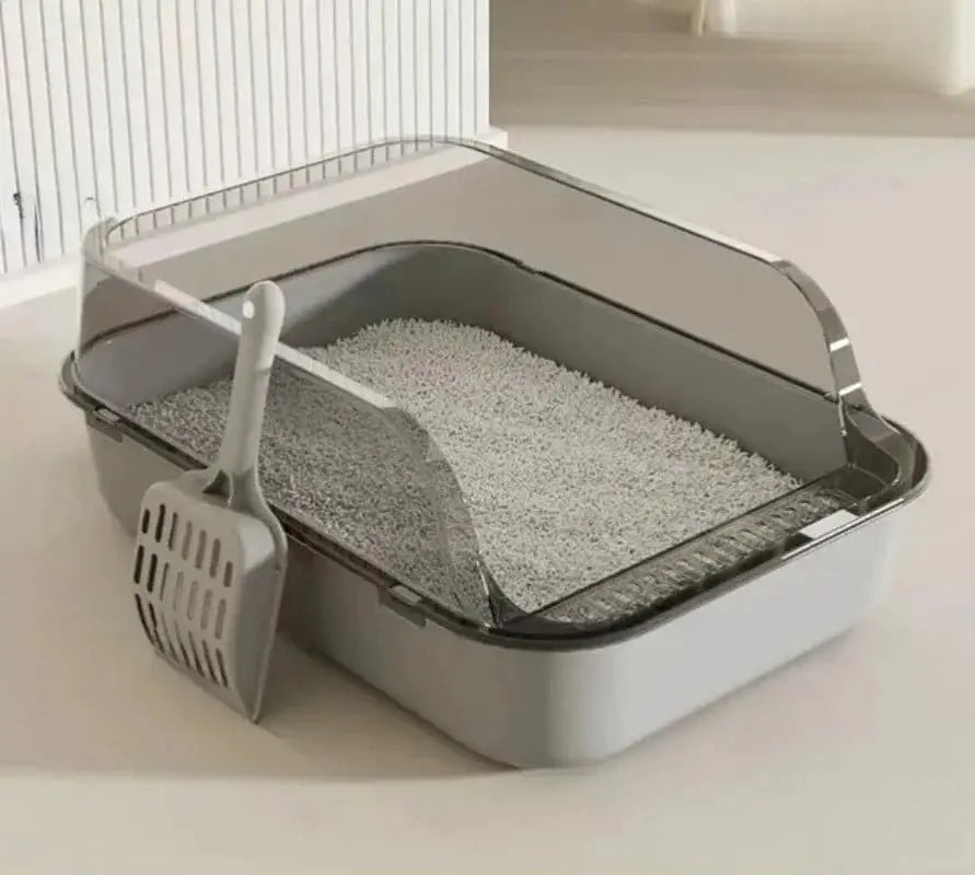 Semi-Enclosed Cat Litter Box Splashproof Kitten Tray
