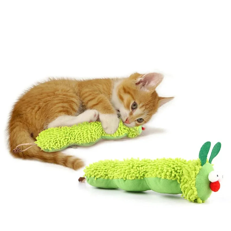 Caterpillar Catnip & Silvervine Molar Toy — Interactive Cat Teaser for Clean Teeth & Wild Play!