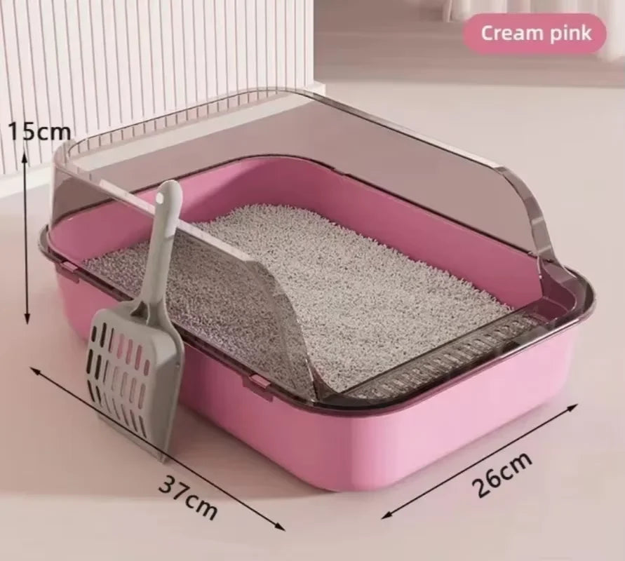Semi-Enclosed Cat Litter Box Splashproof Kitten Tray