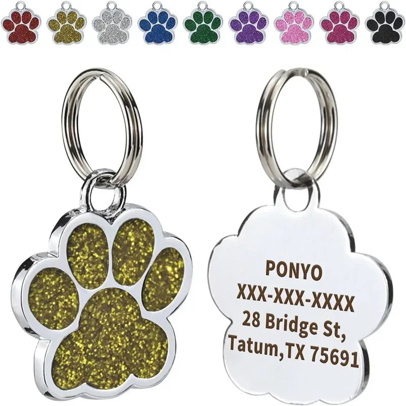 Pet ID Tags - Paw Glitter 1 Pack (Name + Phone)