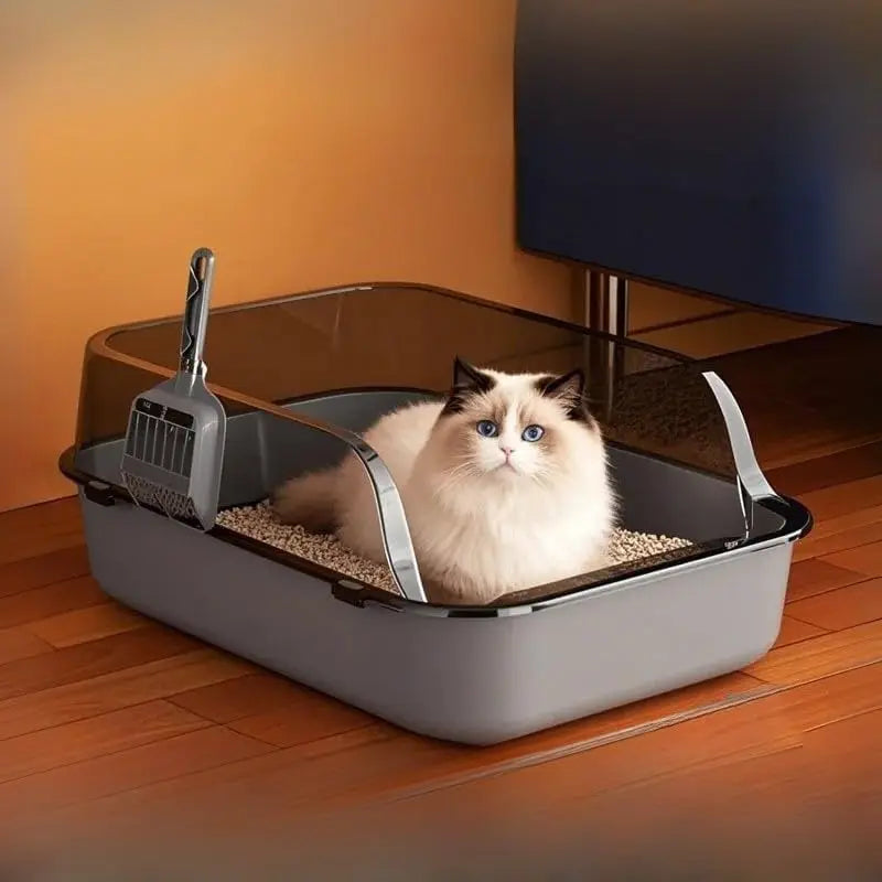 Semi-Enclosed Cat Litter Box Splashproof Kitten Tray