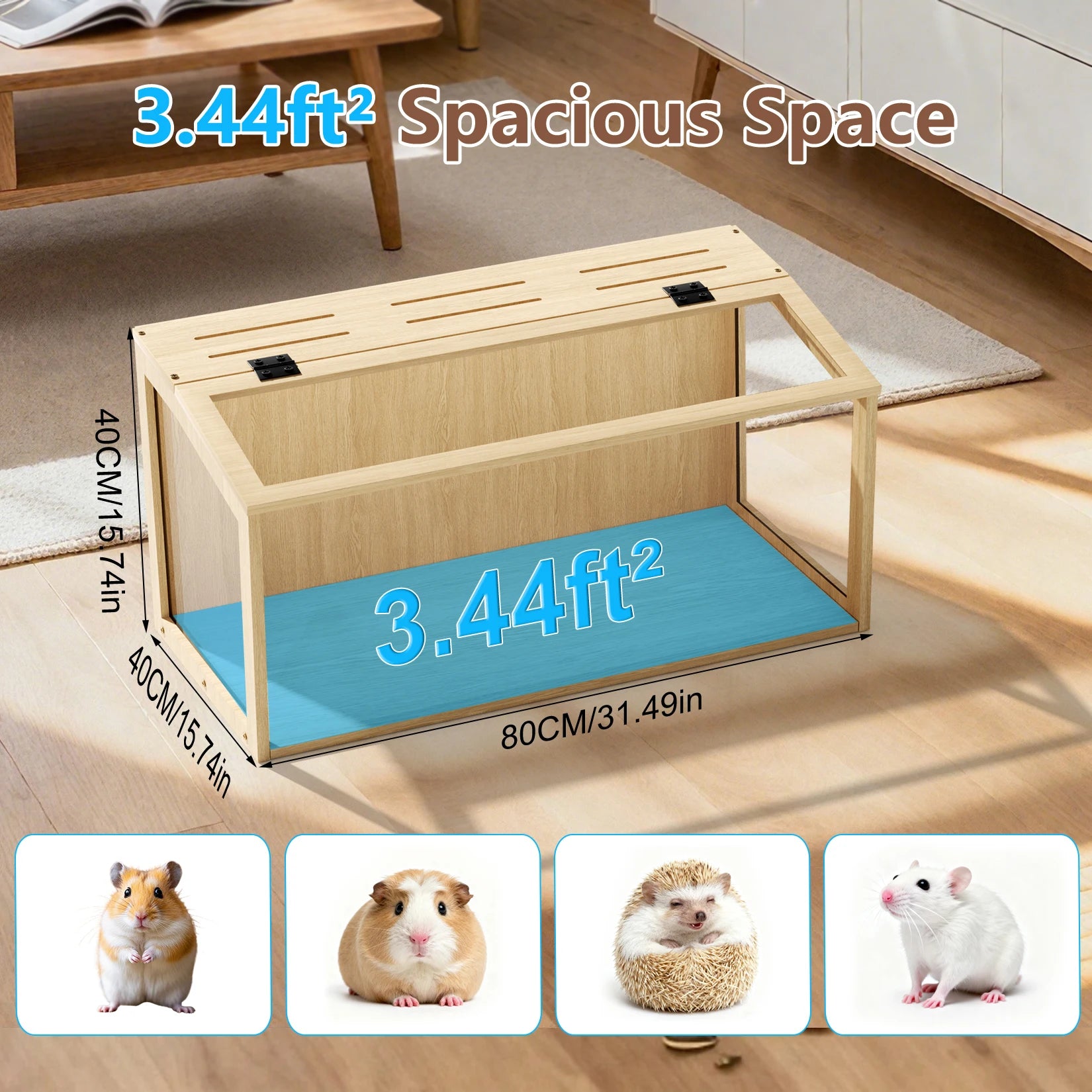 Large Wooden Hamster Cage with Glass & LED