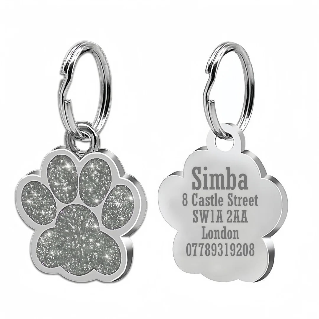 Pet ID Tags - Paw Glitter 1 Pack (Name + Phone)