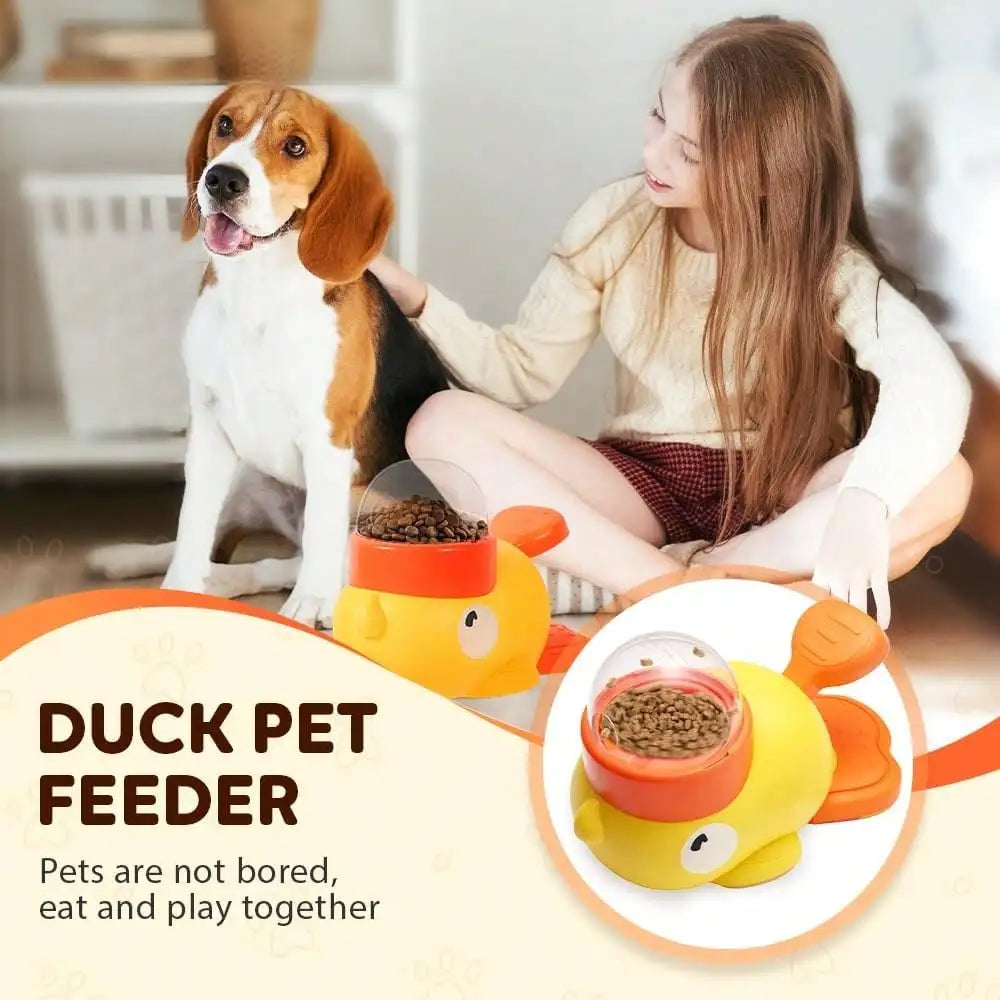 2-In-1 Duck Slow Feeder Bowl & Puzzle Toy for Dogs — Anti-Gulping + Treat Dispenser (Yellow)