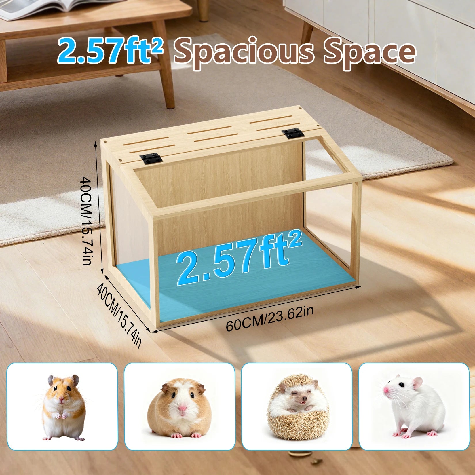 Large Wooden Hamster Cage with Glass & LED