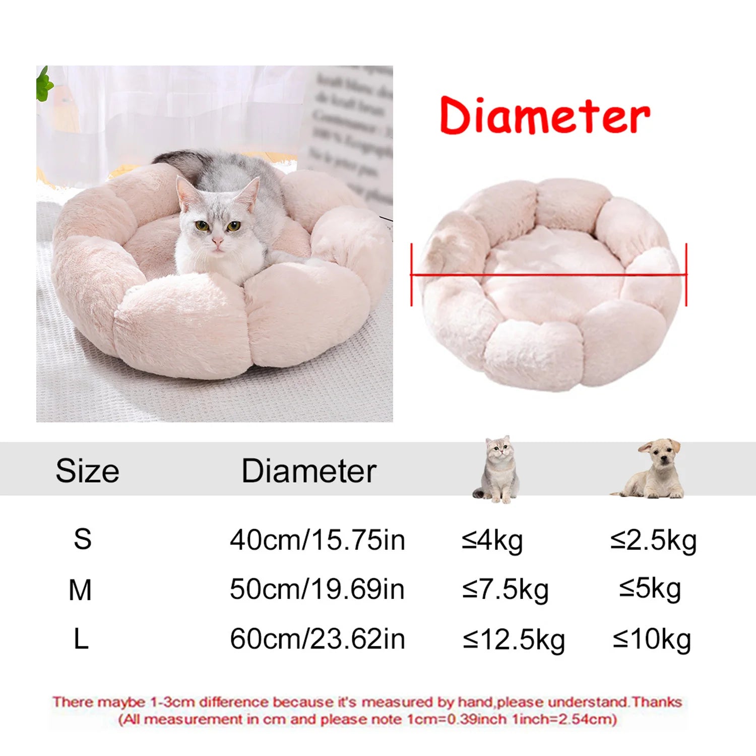 Round Plush Pet Bed — Super Soft Winter Warm Sleeping Bed for Dogs & Cats (6 Sizes, 40-90cm)!