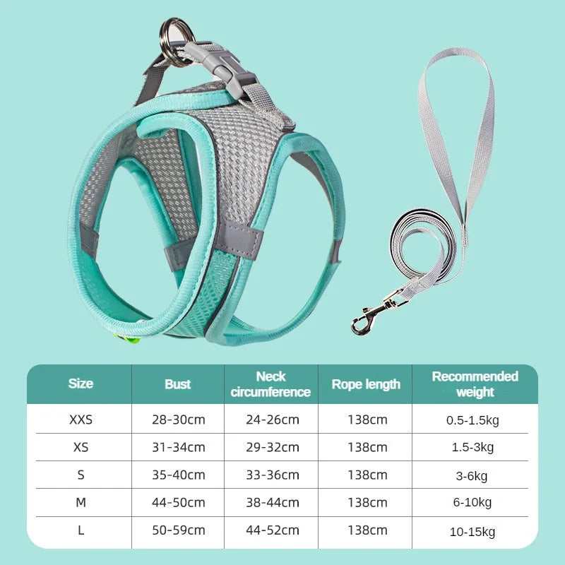 Adjustable Puppy & Cat Harness Vest Set with Leash — Perfect for Small Dogs, Chihuahuas & French Bulldogs!