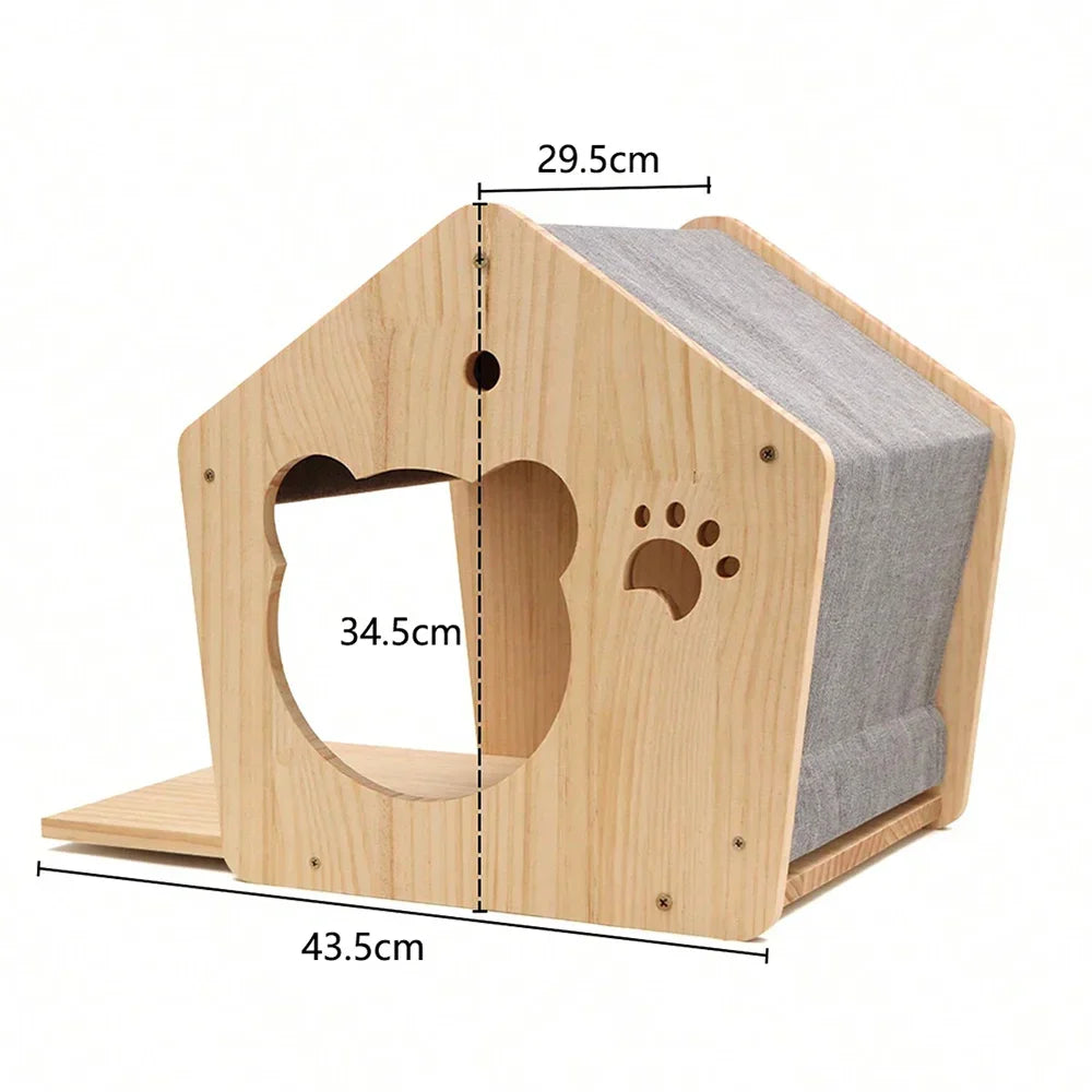 Wooden Wall-Mounted Cat Climbing Shelves — Sisal Scratching Post, Pedal & Hammock Indoor Kitten Playground!