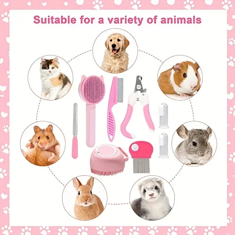 8Pcs Cat Grooming Kit: Brush & Nail Clipper