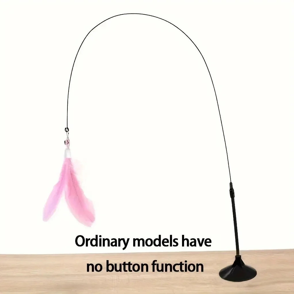 Interactive Feather & Bell Cat Teaser Wand Toy — Suction Cup Pole for Hands-Free Fun!