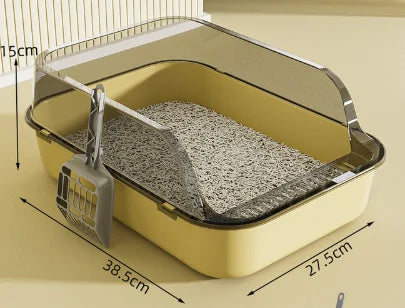 Semi-Enclosed Cat Litter Box Splashproof Kitten Tray