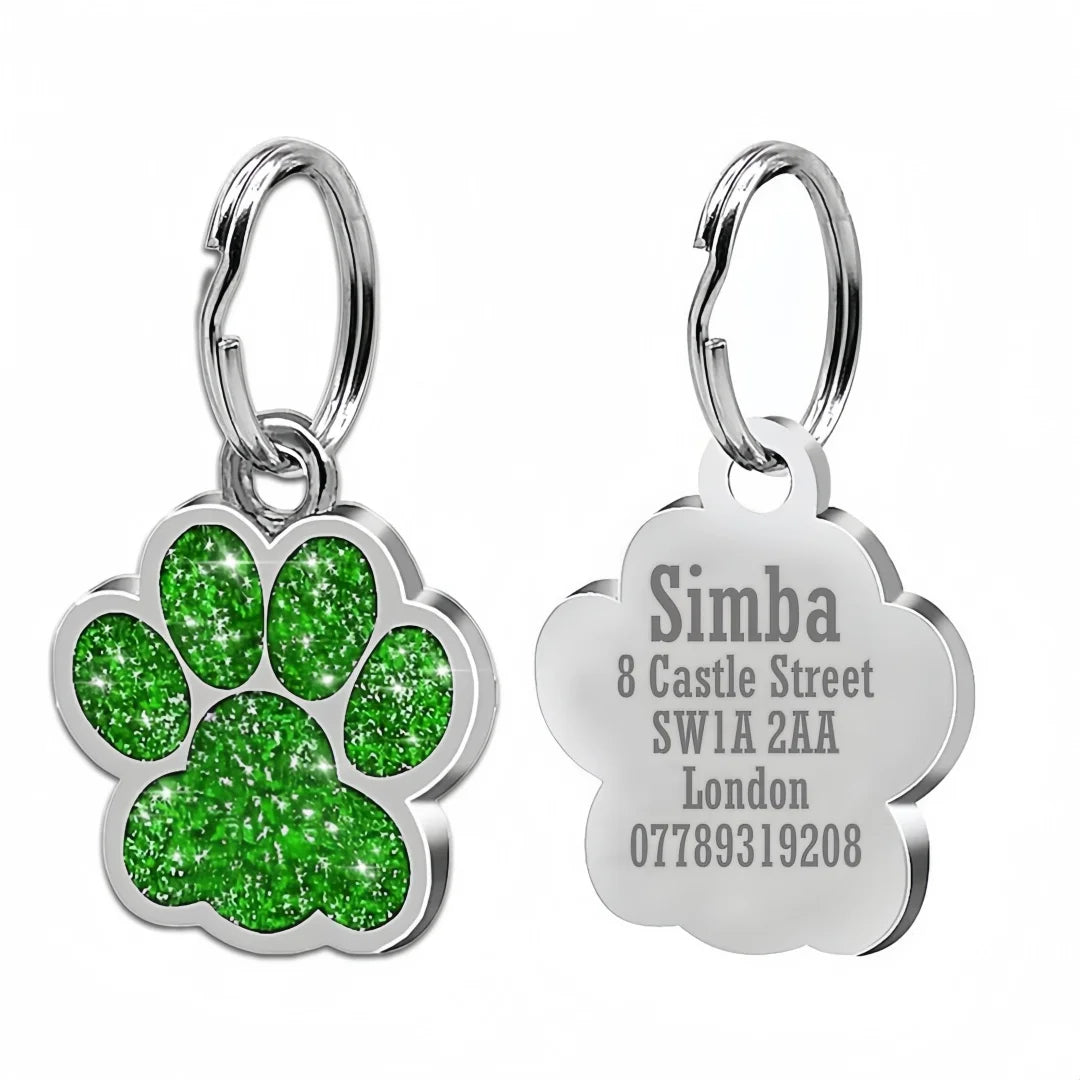 Pet ID Tags - Paw Glitter 1 Pack (Name + Phone)