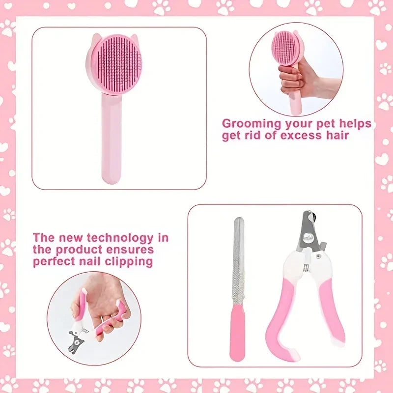 8Pcs Cat Grooming Kit: Brush & Nail Clipper
