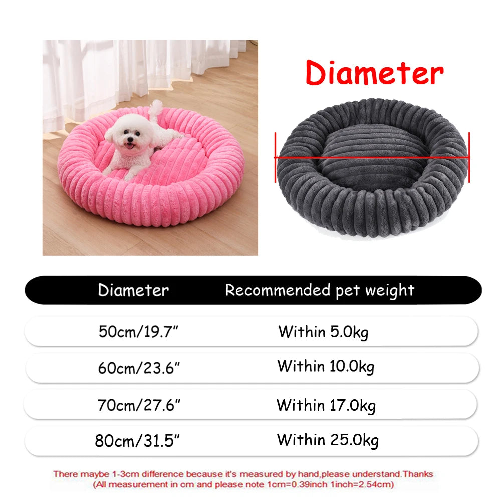 Round Plush Pet Bed — Super Soft Winter Warm Sleeping Bed for Dogs & Cats (6 Sizes, 40-90cm)!