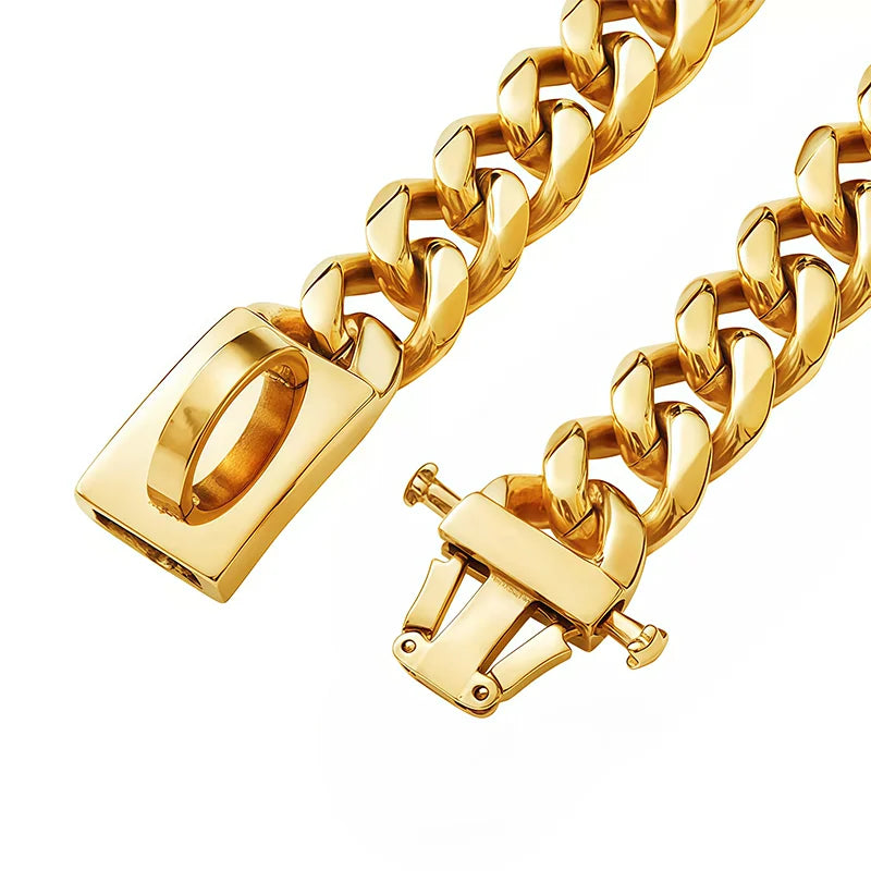 Gold Stainless Steel Dog Collar 19mm Wide