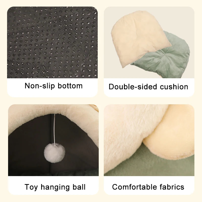 Deep Sleep Cartoon Cave Pet Bed — Foldable, Washable & Cozy for Cats & Small Dogs!