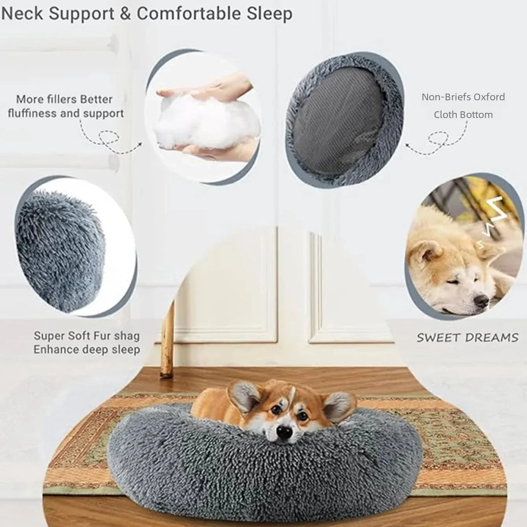 Round Plush Pet Bed — Super Soft Winter Warm Sleeping Bed for Dogs & Cats (6 Sizes, 40-90cm)!