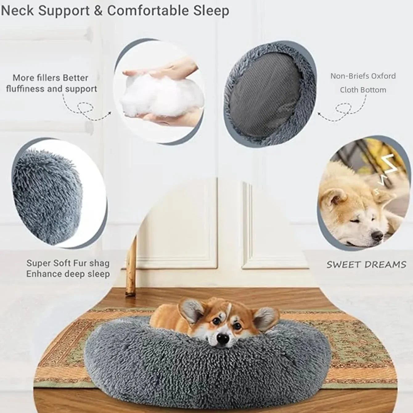Round Plush Pet Bed — Super Soft Winter Warm Sleeping Bed for Dogs & Cats (6 Sizes, 40-90cm)!