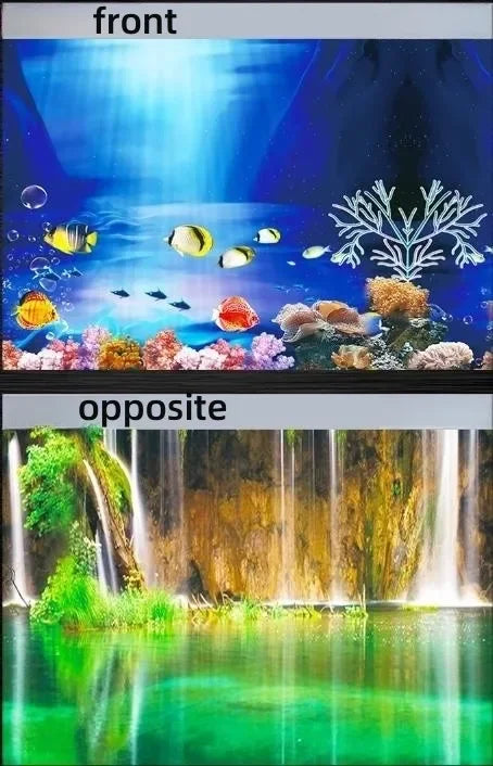 3D Aquarium Background Sticker & Fish Tank Decoration Poster — Double-Sided Ocean & Plant Landscape!