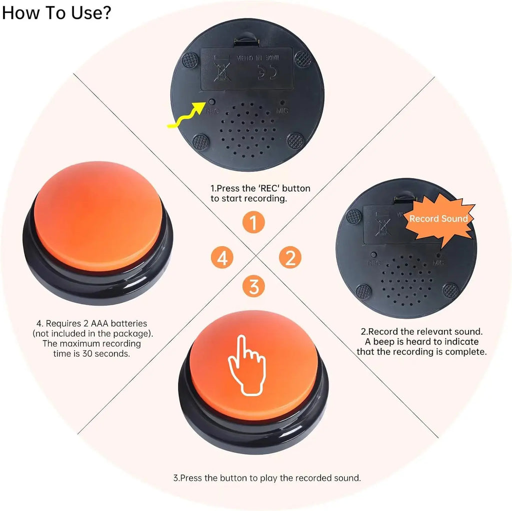 Voice Recording Button for Dogs — 8-Color Set (30s)