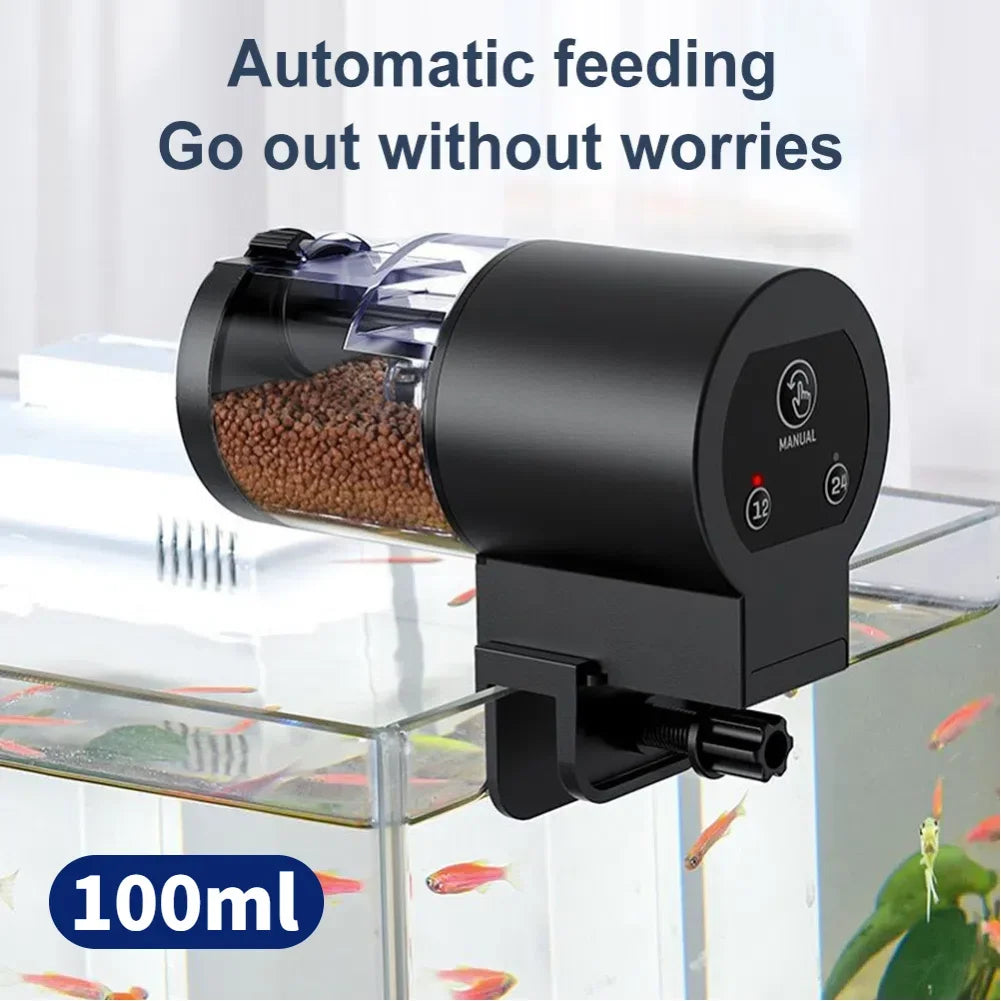 Automatic Fish Feeder With Timer — IP66 Waterproof | 100ml Auto Food Dispenser for Fish & Turtles