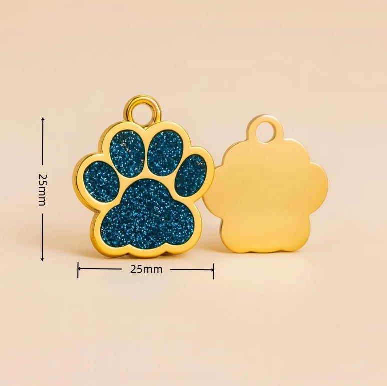 Pet ID Tags - Paw Glitter 1 Pack (Name + Phone)