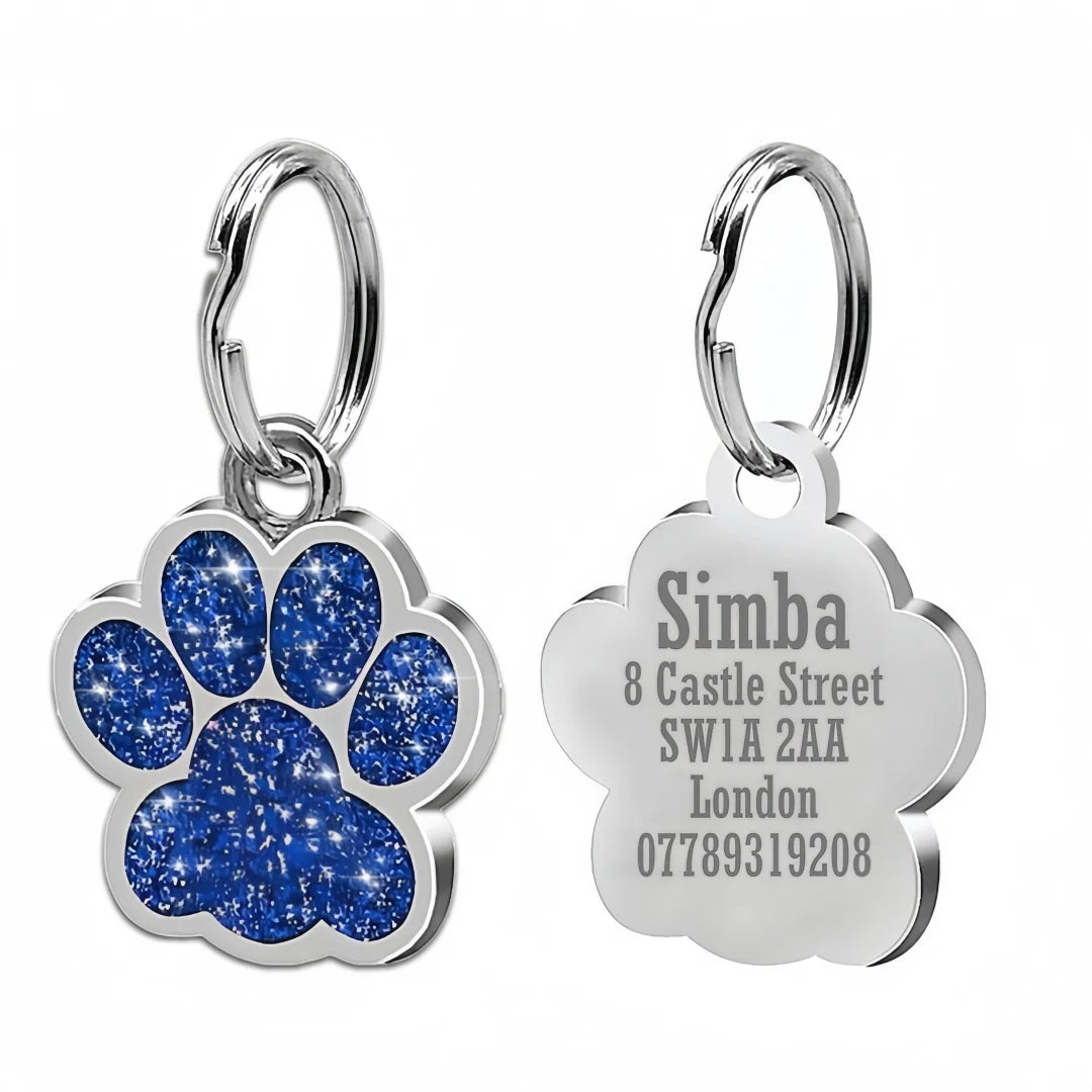 Pet ID Tags - Paw Glitter 1 Pack (Name + Phone)