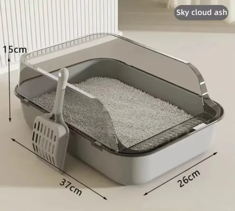 Semi-Enclosed Cat Litter Box Splashproof Kitten Tray