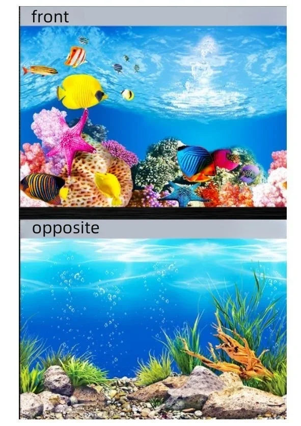 3D Aquarium Background Sticker & Fish Tank Decoration Poster — Double-Sided Ocean & Plant Landscape!