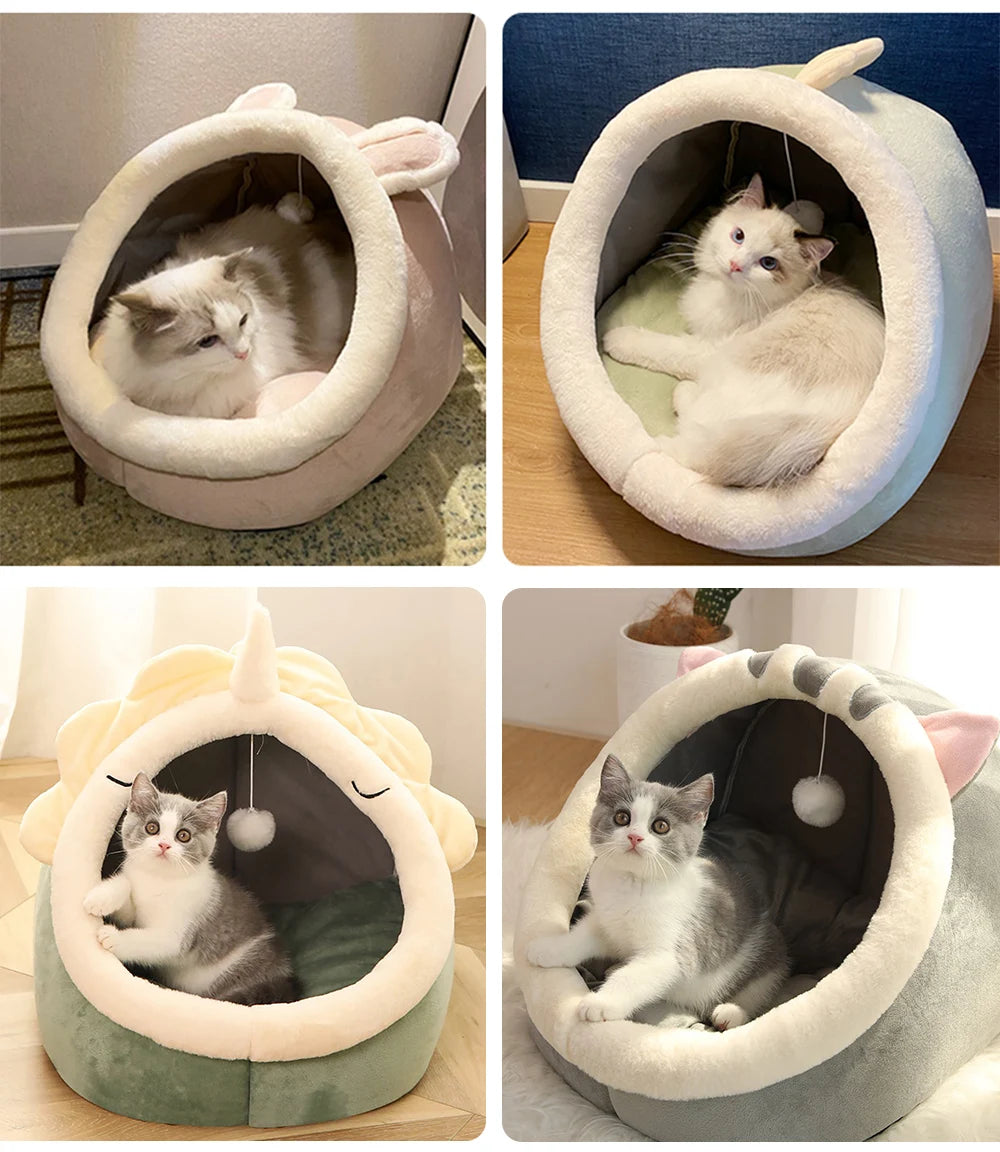 Deep Sleep Cartoon Cave Pet Bed — Foldable, Washable & Cozy for Cats & Small Dogs!