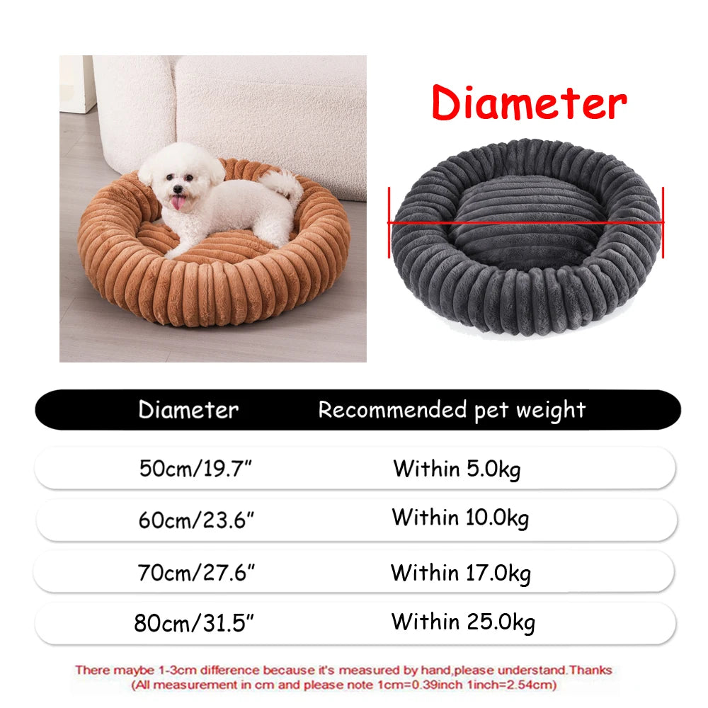 Round Plush Pet Bed — Super Soft Winter Warm Sleeping Bed for Dogs & Cats (6 Sizes, 40-90cm)!