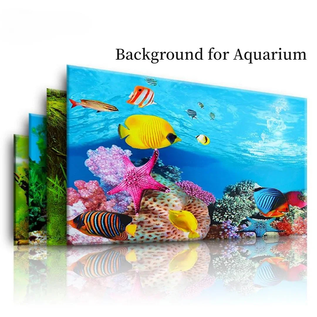 3D Aquarium Background Sticker & Fish Tank Decoration Poster — Double-Sided Ocean & Plant Landscape!