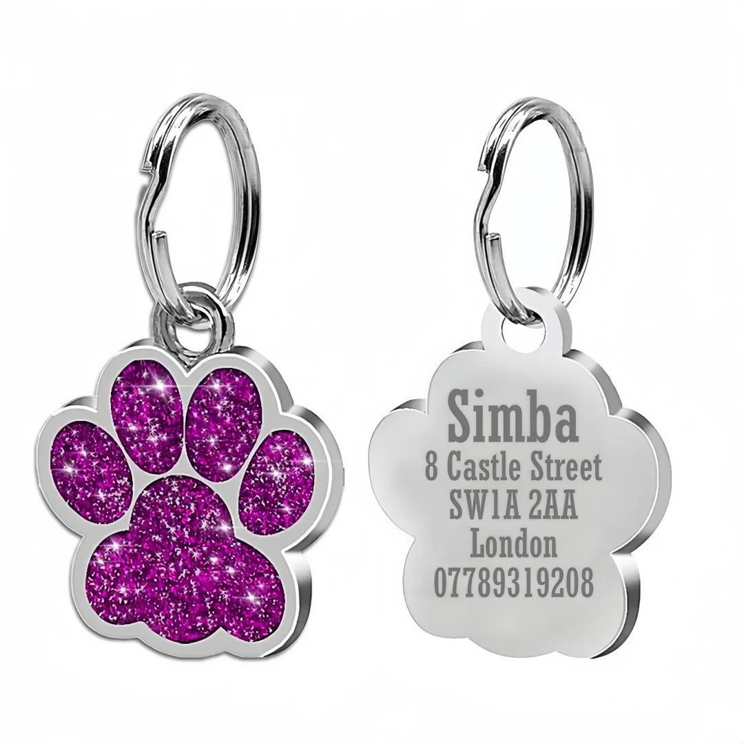 Pet ID Tags - Paw Glitter 1 Pack (Name + Phone)