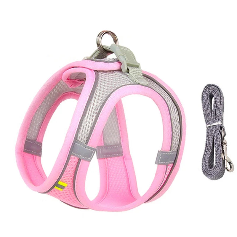 Adjustable Puppy & Cat Harness Vest Set with Leash — Perfect for Small Dogs, Chihuahuas & French Bulldogs!