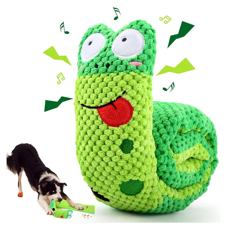 Snail Dog Puzzle Feeder & Squeaky Plush Toy — Foldable, Indestructible & Slow-Feed Fun!