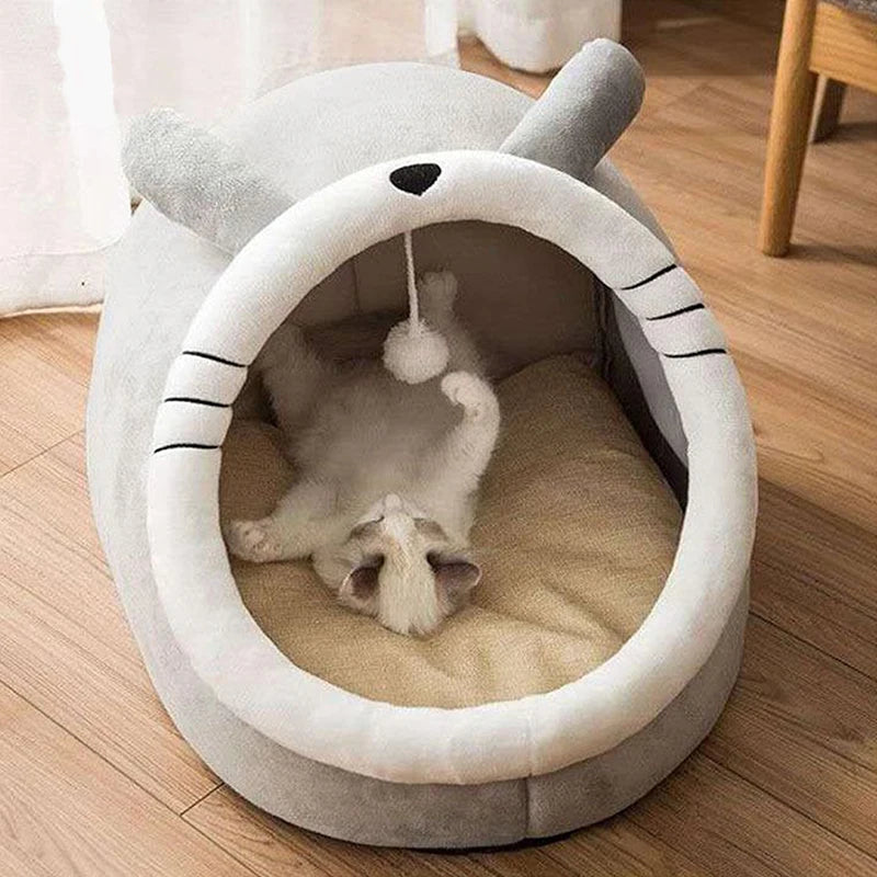Deep Sleep Cartoon Cave Pet Bed — Foldable, Washable & Cozy for Cats & Small Dogs!