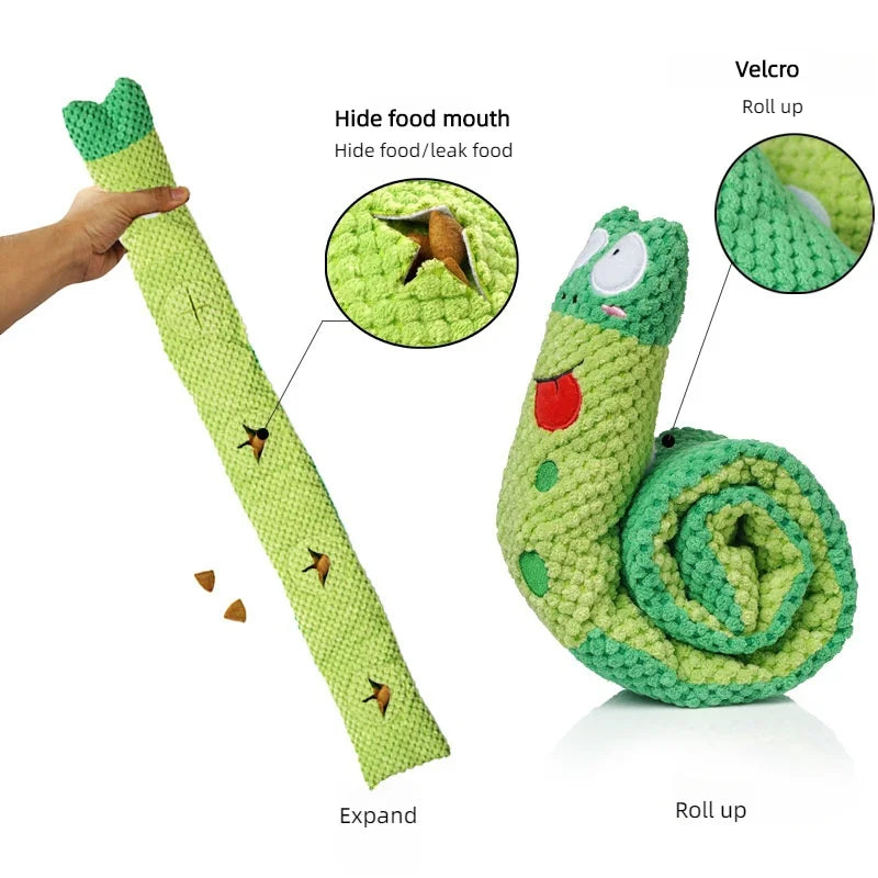 Snail Dog Puzzle Feeder & Squeaky Plush Toy — Foldable, Indestructible & Slow-Feed Fun!