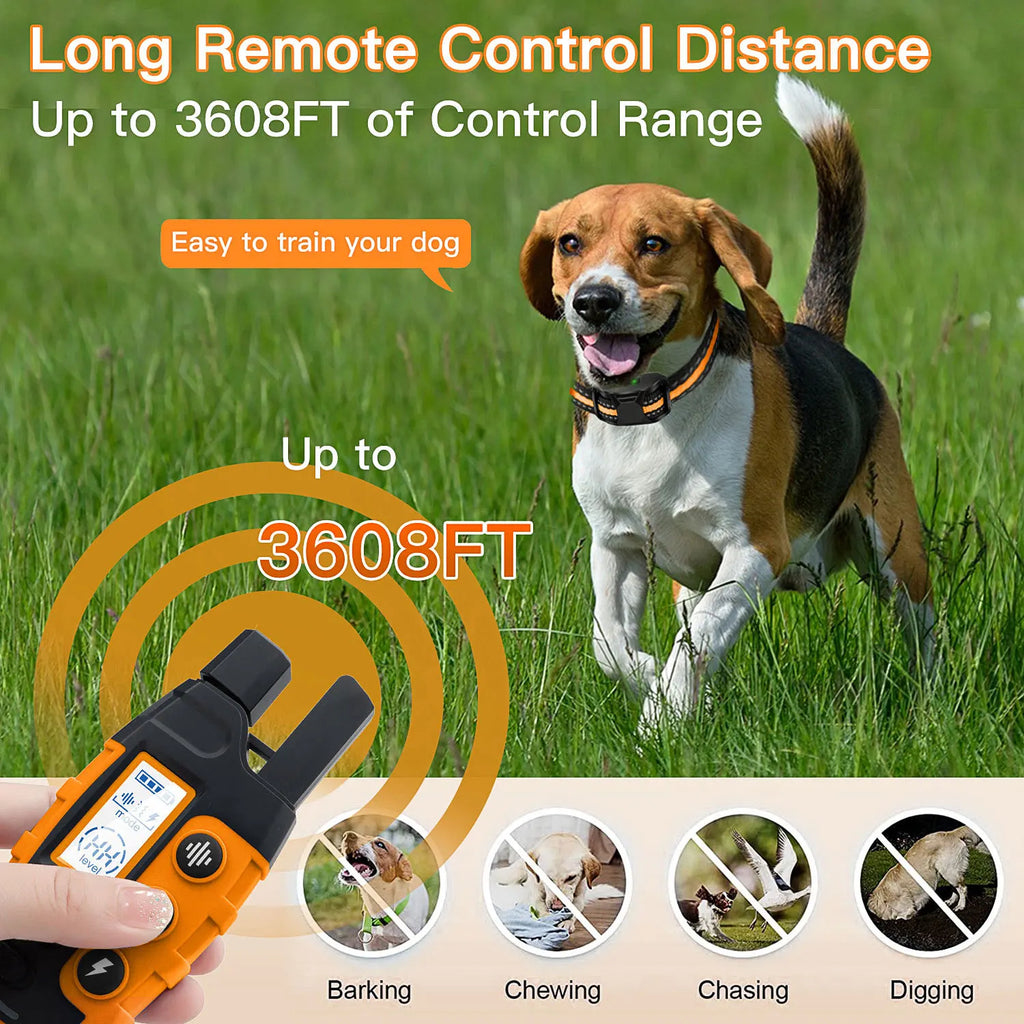 Electric Dog Training Collar with Remote — 3300Ft Range, Waterproof & Safe for 5-120lb Dogs!