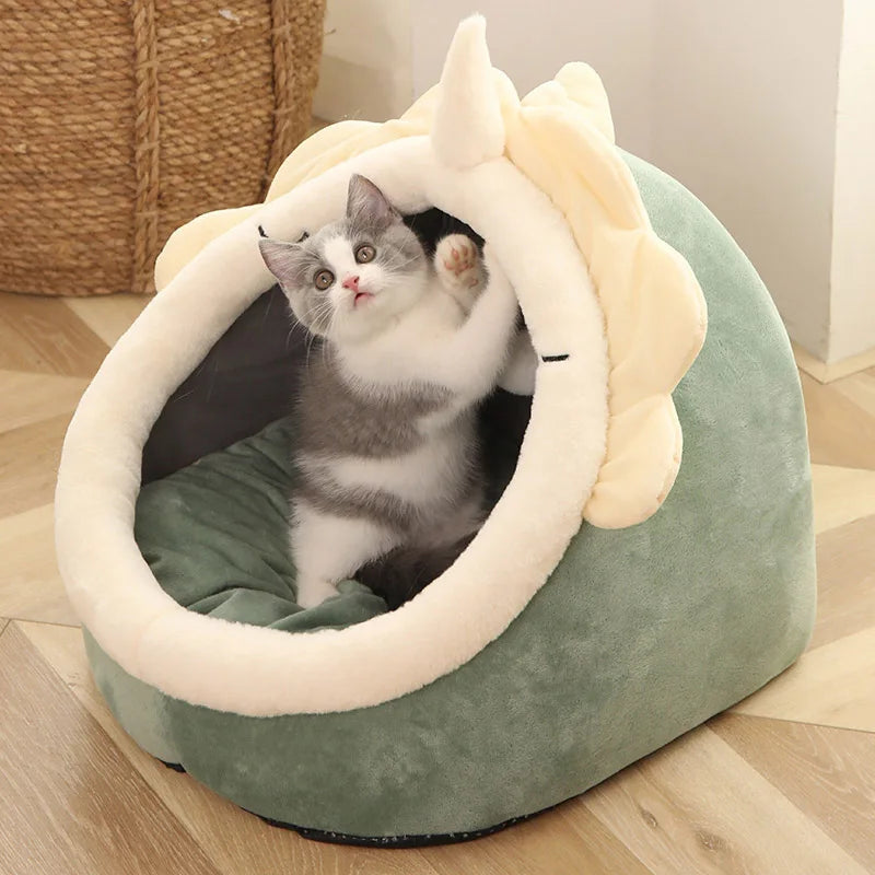 Deep Sleep Cartoon Cave Pet Bed — Foldable, Washable & Cozy for Cats & Small Dogs!