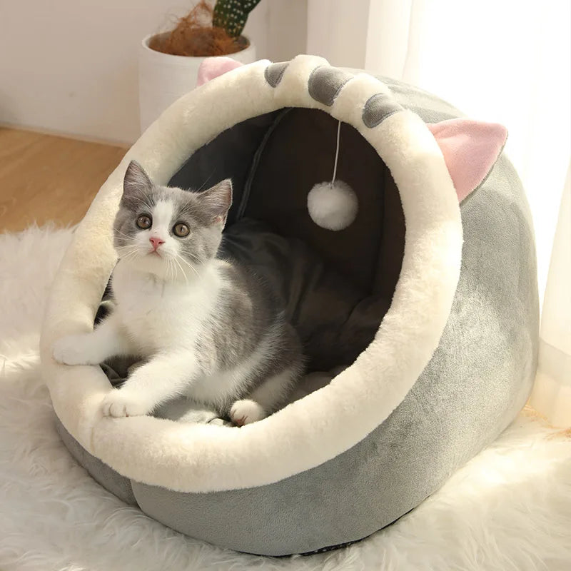 Deep Sleep Cartoon Cave Pet Bed — Foldable, Washable & Cozy for Cats & Small Dogs!