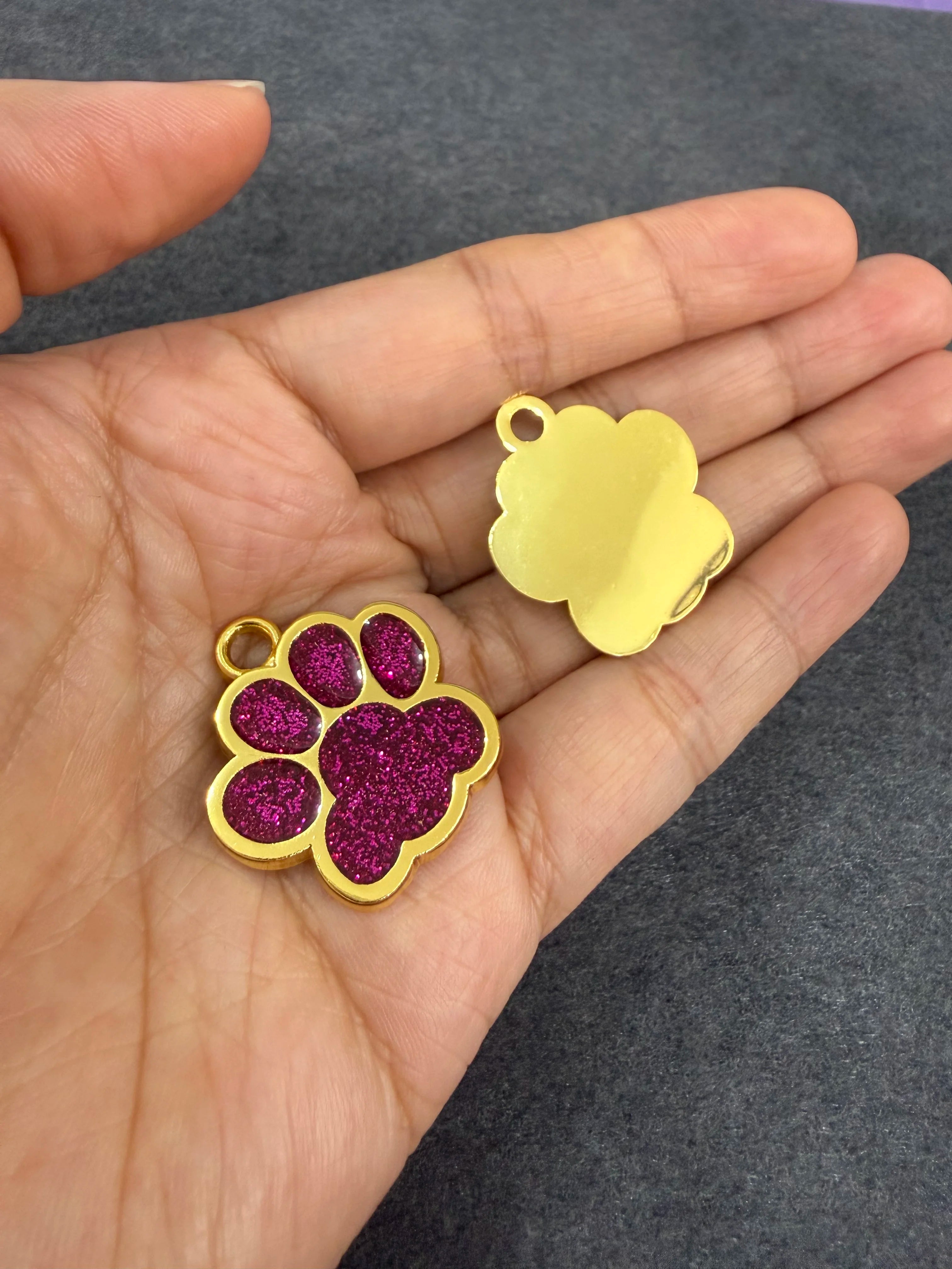 Pet ID Tags - Paw Glitter 1 Pack (Name + Phone)