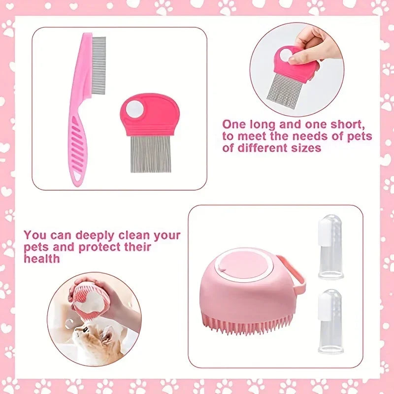 8Pcs Cat Grooming Kit: Brush & Nail Clipper