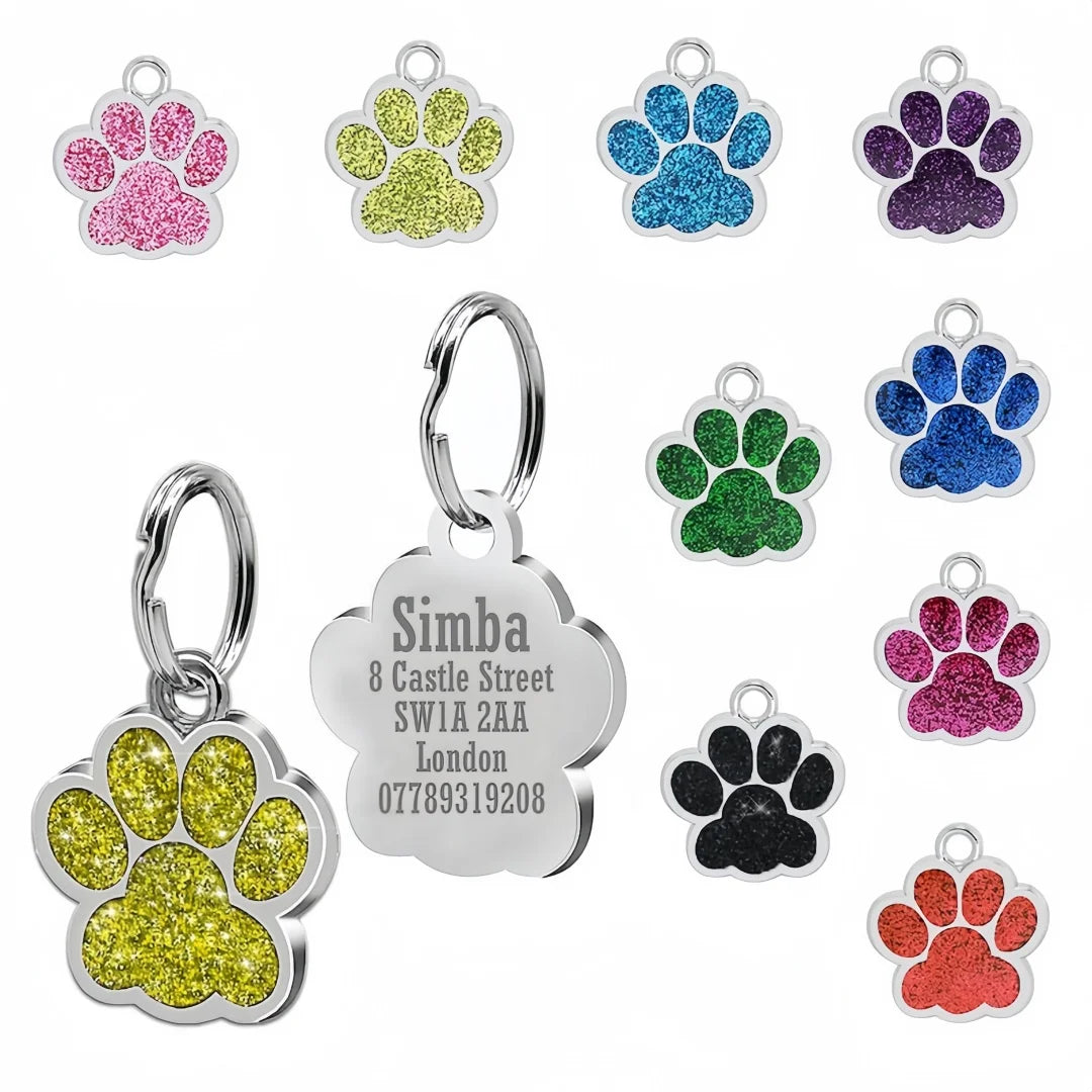 Pet ID Tags - Paw Glitter 1 Pack (Name + Phone)
