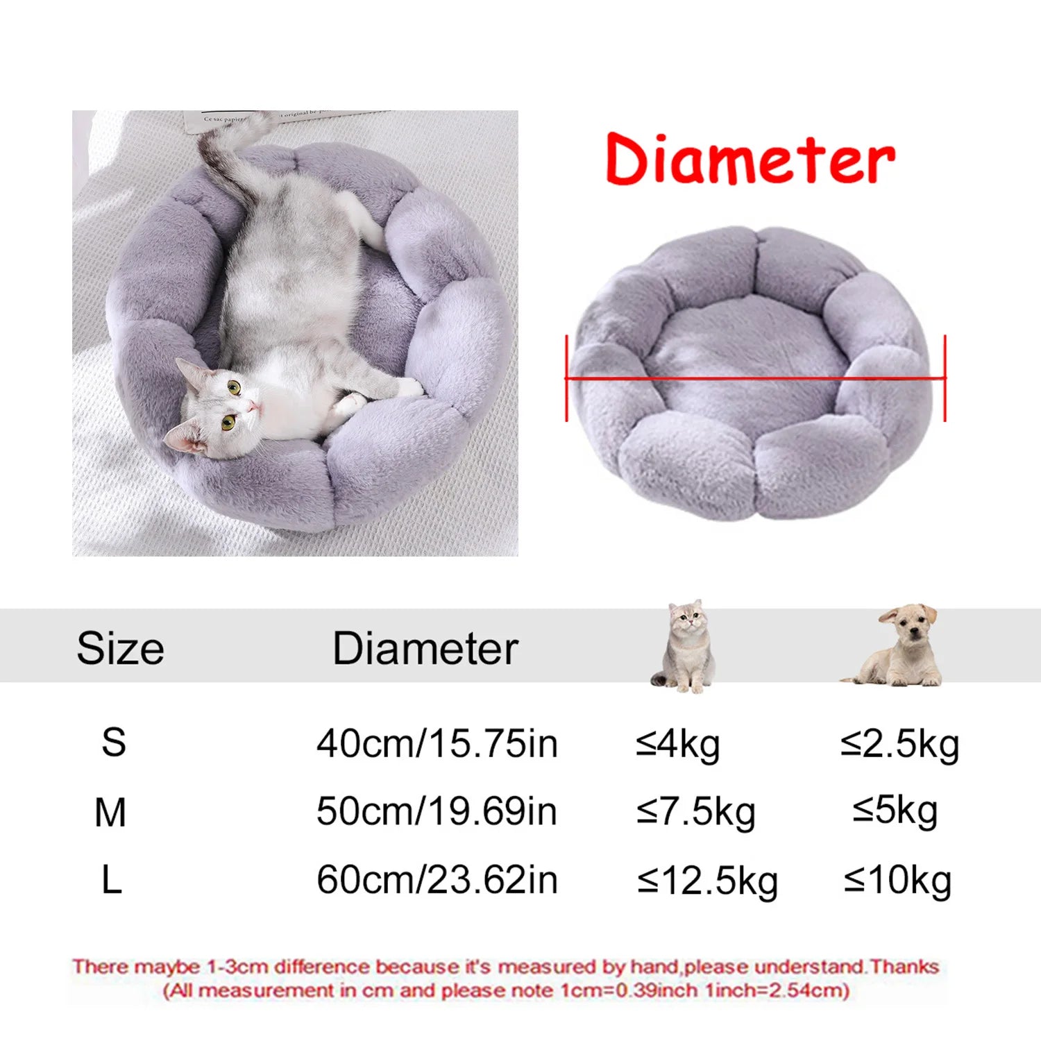 Round Plush Pet Bed — Super Soft Winter Warm Sleeping Bed for Dogs & Cats (6 Sizes, 40-90cm)!
