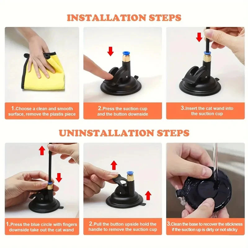 Interactive Feather & Bell Cat Teaser Wand Toy — Suction Cup Pole for Hands-Free Fun!