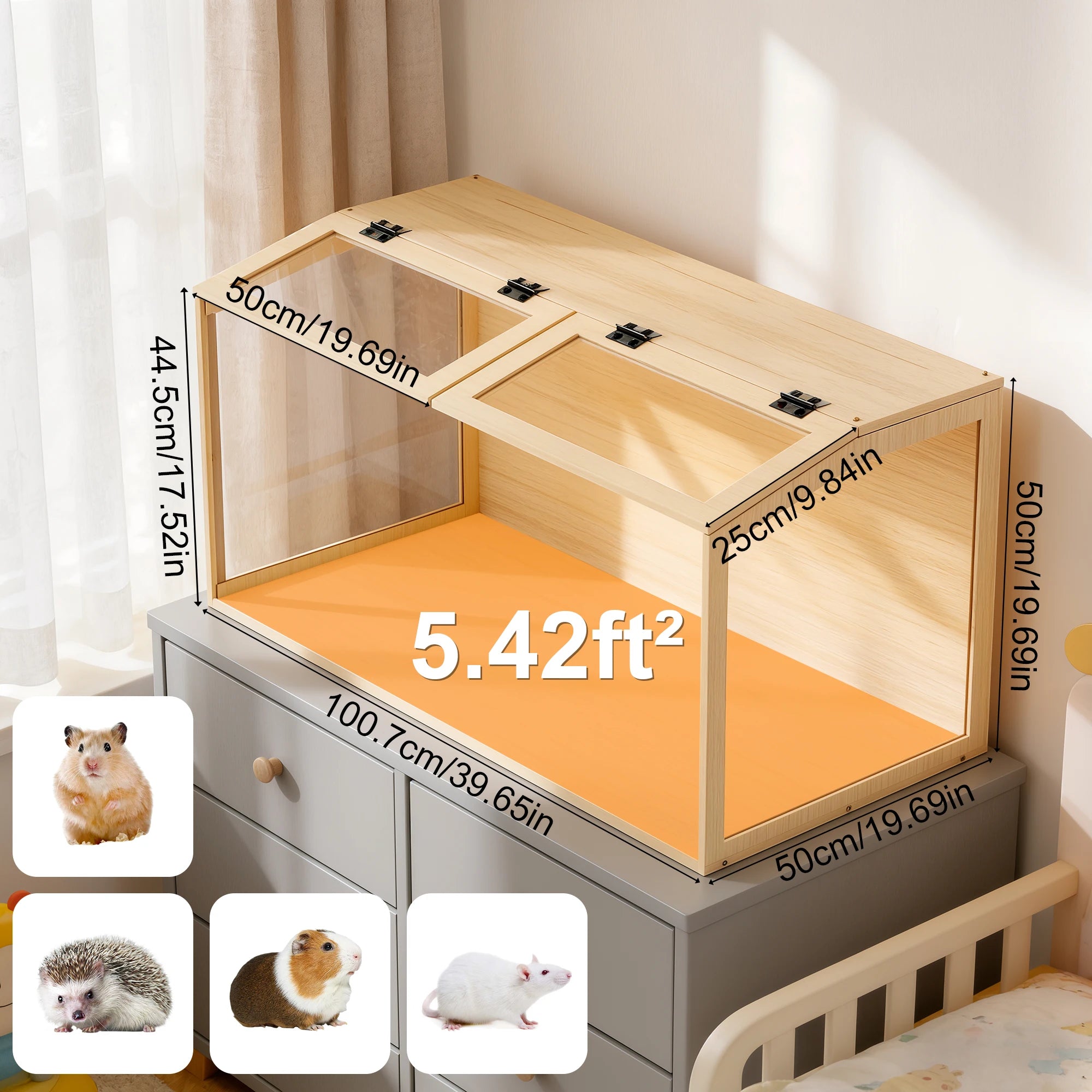 Large Wooden Hamster Cage with Glass & LED