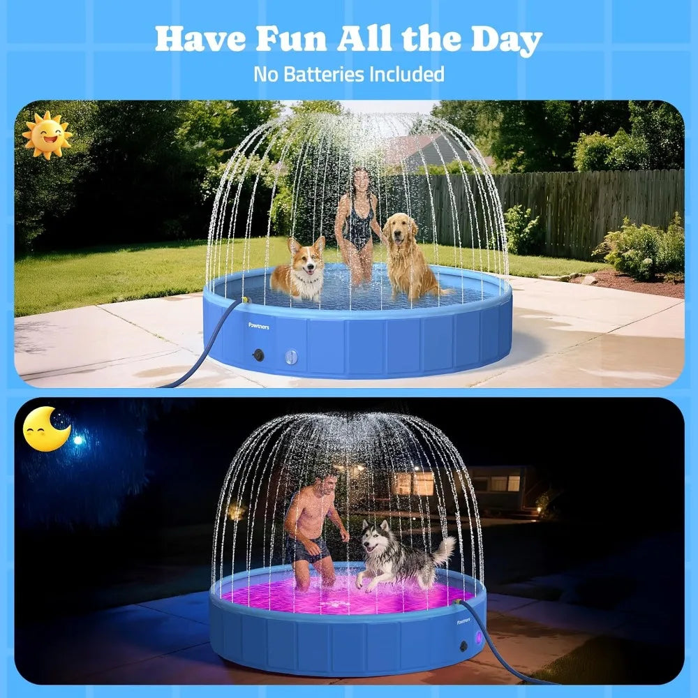 Foldable Dog Pool with Sprinkler & LED Light