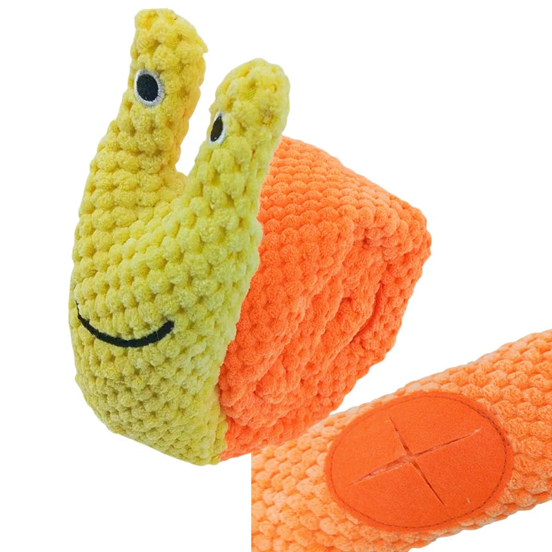 Snail Dog Puzzle Feeder & Squeaky Plush Toy — Foldable, Indestructible & Slow-Feed Fun!