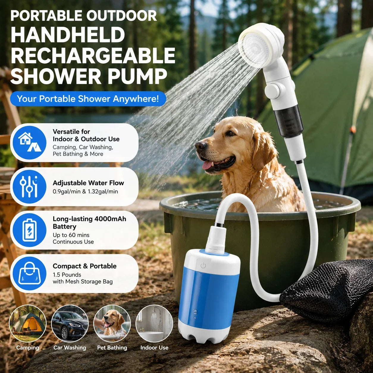 Portable Outdoor Shower (Rechargeable)