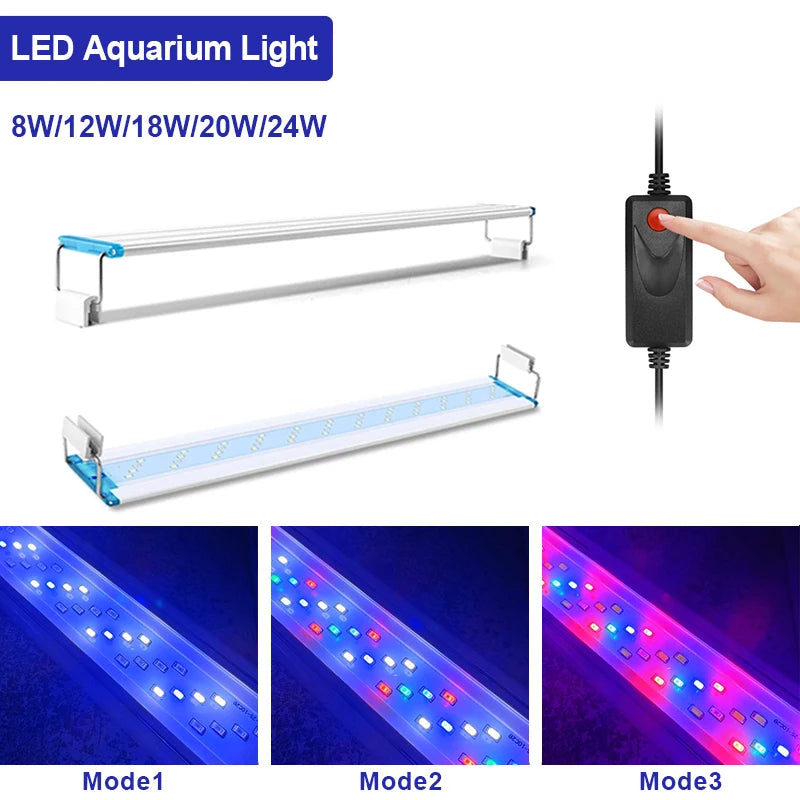 Ultra-Thin Clip-On LED Aquarium Light — Full Spectrum Plant Growth Lamp (18-75cm Expandable)!